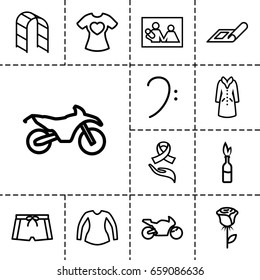 Sketch icon. set of 13 outline sketchicons such as plan, blouse, overcoat, playground ladder, t-shirt with heart, ribbon on hand, bass clef, man swim wear, dynamite, motorbike