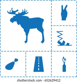 Sketch icon. set of 6 sketch filled icons such as moose, runway, sandals, meat leg, dynamite