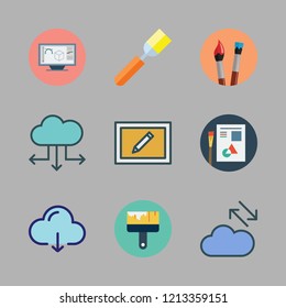 sketch icon set. vector set about brush, paint brush, cloud computing and graphic design icons set.