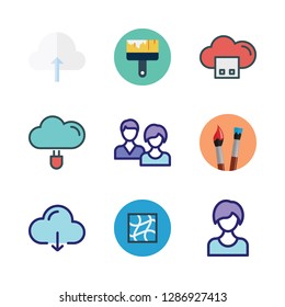 sketch icon set. vector set about cloud computing, graphic design, paint brush and user icons set.
