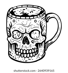 A sketch icon of a skull mug