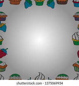 Sketch icons for invitation, flyer, poster. Picture in black, white and blue colors. Hand-drawn doodle frames. Seamless. Vector.