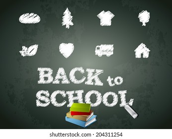 Sketch icons on black chalkboard. Vector illustration.