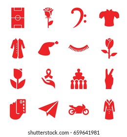 Sketch icons set. set of 16 sketch filled icons such as rose, eyelash, blouse, overcoat, meat leg, ribbon on hand, bass clef, football pitch, motorbike, paper plane, peace