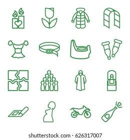 Sketch icons set. set of 16 sketch outline icons such as  baby potty, overcoat, blouse, belt, puzzle, playground ladder, candle heart, pipette, pregnant woman