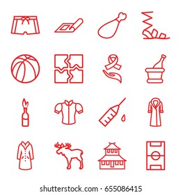 Sketch icons set. set of 16 sketch outline icons such as moose, plan, temple, sandals, blouse, overcoat, puzzle, meat leg, basketball, ribbon on hand, injection rash