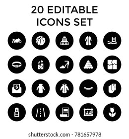 Sketch icons. set of 20 editable filled sketch icons such as temple, eyelash, overcoat, puzzle, biliard triangle, pool ladder. best quality sketch elements in trendy style.