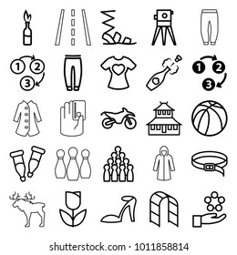 Sketch icons. set of 25 editable outline sketch icons such as 1 2 3, temple, heel sandals, sandals, underpants, belt, theodolite, bowling, tulip, playground ladder, basketball