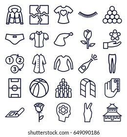 Sketch icons set. set of 25 sketch outline icons such as rose, plan, temple, eyelash, underpants, blouse, overcoat, puzzle, meat leg, playground ladder, basketball