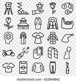 Sketch icons set. set of 25 sketch outline icons such as rose, temple, baby potty, sandals, underpants, blouse, overcoat, theodolite, meat leg, playground ladder