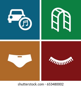 Sketch icons set. set of 4 sketch filled icons such as eyelash, playground ladder, car music