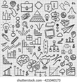 Sketch icons set business, collection arrow scribble, Vector illustration