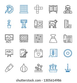 sketch icons set. Collection of sketch with brushes, tulips, fig, crayon, kiwi, wheat flour, wedding day, blackboard, blueprint, geyser, tic tac toe. Editable and scalable sketch icons.