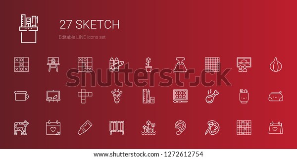 sketch\
icons set. Collection of sketch with palette, paint palette,\
tulips, room divider, crayon, wedding day, giraffe, chicken leg,\
watercolor. Editable and scalable sketch\
icons.