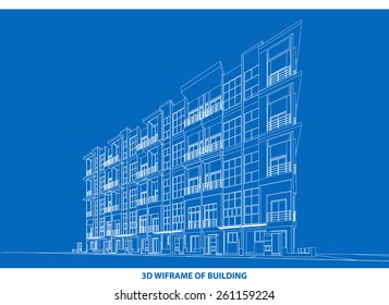 Sketch idea, Perspective building wireframe - Vector illustration 