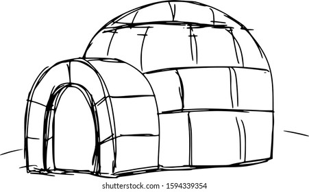 Sketch of Igloo icehouse, Snowhouse yurt, Eskimo shelter built of ice.