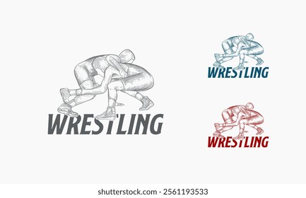 A sketch illustrates two wrestlers locked in a fierce grappling match demonstrating the intensity of the sport.