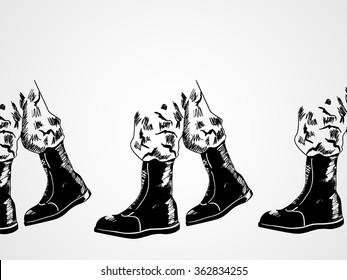 Sketch illustration of army boots.