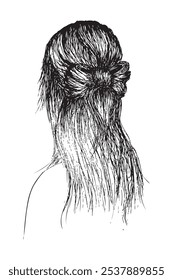 sketch illustration, back pose woman hair
