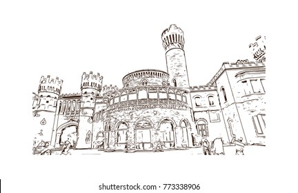 Sketch illustration of Bangalore Palace, Bangalore, India in vector