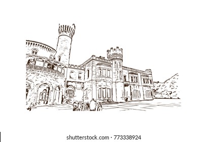 Sketch illustration of Bangalore Palace, Bangalore, India in vector