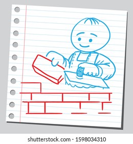 Sketch illustration of a builder building a wall.