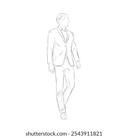 Sketch illustration of a business man walking confidently