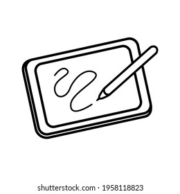 Sketch, illustration, cartoon drawing and painting. Vector black outline graphic tablet for drawing by artist and designer.