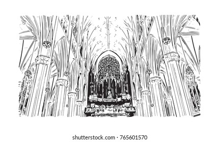 Sketch illustration of Cathedral of Saint John the Divine, New York, USA (United States of America) in vector.