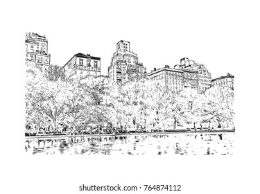 Sketch illustration of Central Park, New York City, USA in vector. svg
