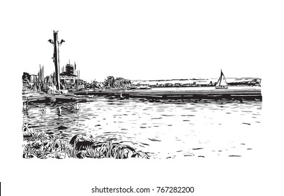 Sketch illustration of Charles river Esplanade, Boston, USA in vector.