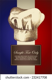 Sketch illustration of a chef hat on French insignia background 
