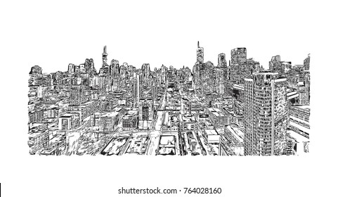 Sketch illustration of Chicago skyline, USA (United States of America) in vector. 