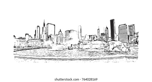 Sketch illustration of Chicago skyline, USA (United States of America) in vector. 