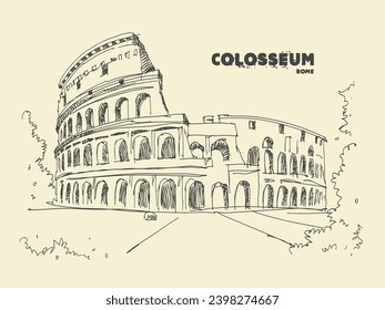 Sketch illustration of the Colosseum in Rome, Italy. Historical monument.