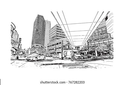 Sketch Illustration Of Copley Place, Boston, USA In Vector.