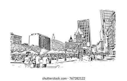 Sketch illustration of Copley Square Boston, USA in vector.