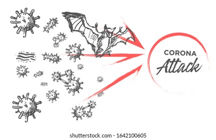 Sketch Illustration of Corona Virus Attack from Animal to Human