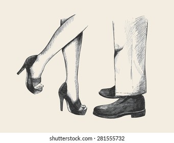 Sketch illustration of a cuddling or kissing couple legs