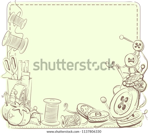 Sketch Illustration Different Sewing Notions Framing Stock Vector ...