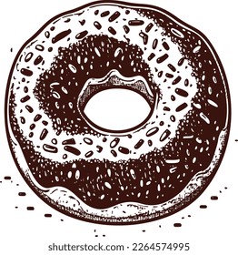 Sketch illustration of donut sprinkled. Pastry sweets. Hand drawn vector illustration. Woodcut engraving vintage style. Eps 10