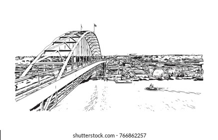 Sketch illustration of famous Fremont bridge, Portland, Oregon in vector.