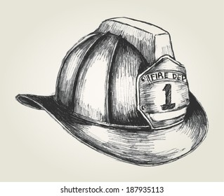 Sketch illustration of a firefighter helmet