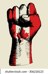 Sketch illustration of a fist with Canada insignia