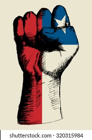 Sketch illustration of a fist with Chile insignia