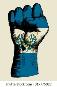 Sketch illustration of a fist with El Salvador insignia