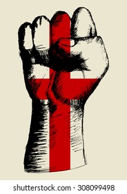 Sketch illustration of a fist with England insignia