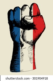 Sketch illustration of a fist with France insignia
