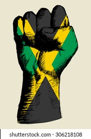 Sketch illustration of a fist with Jamaica insignia