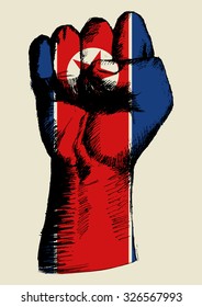 Sketch illustration of a fist with North Korea insignia